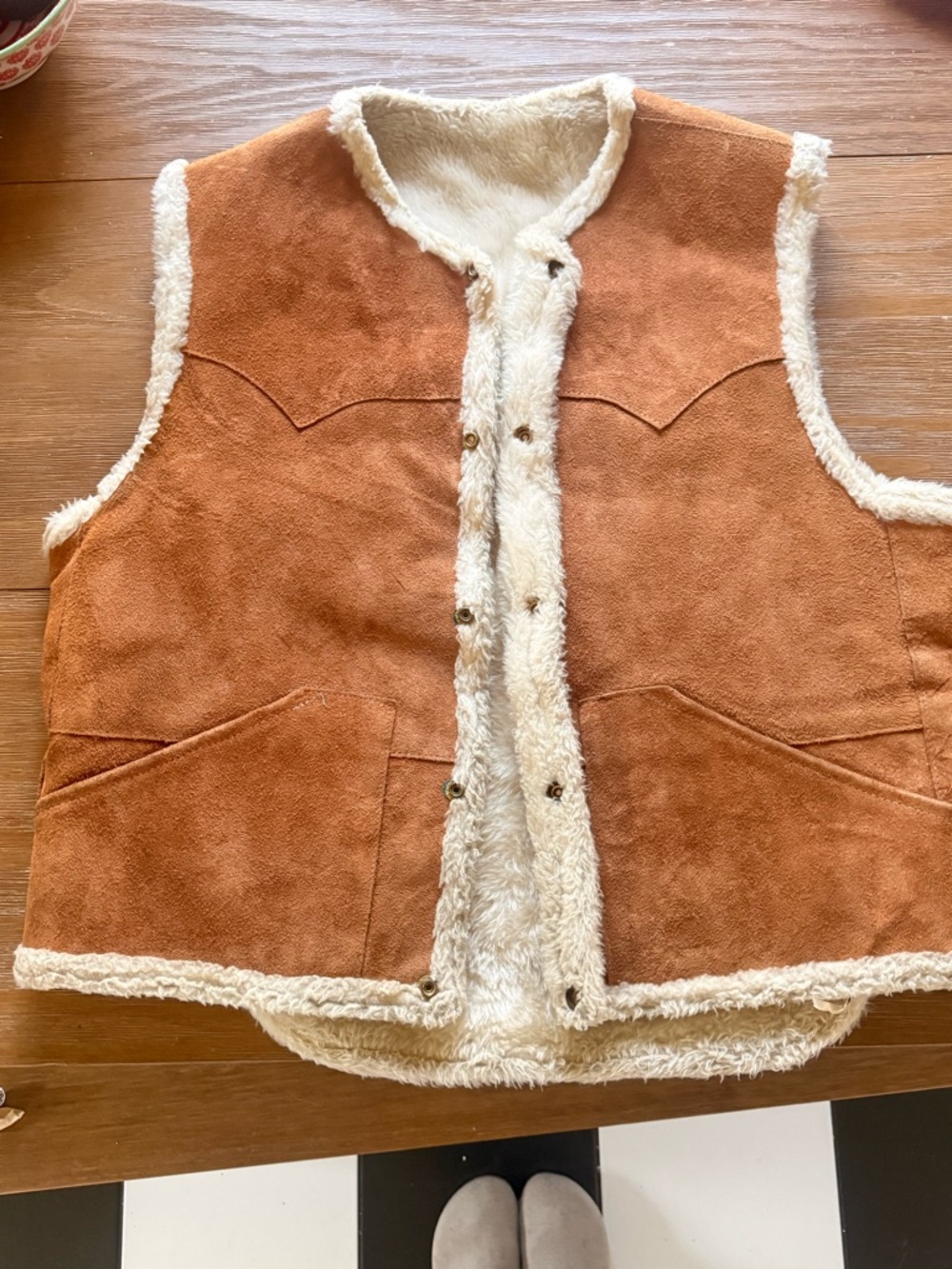Vintage Western Wear Suede and Sherpa-Lined Vest in Rust and Cream